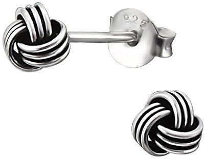Silber Knoten Ohrstecker - 925 Sterling Silber, Silber Plated + E-Coat, 3.2 mm x 2.7 mm