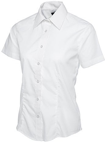 Uneek Clothing Ladies Poplin Half Sleeve Shirt - White - Large