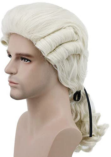 karlery Richter Kolonial Perücke Herren Lang Welle Beige Perücke Männer für Halloween Kostüm Perücke Anime Cosplay