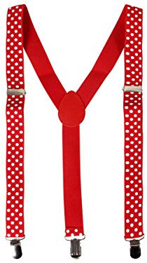 Alsino Hosenträger Träger mit Motiv Muster Metallic Look bunt Unisex 3-Clips in Y-Form One-Size Elastisch Verstellbar Party Fasching, Variante wählen:Hoträ-29 rot weiß gepunktet