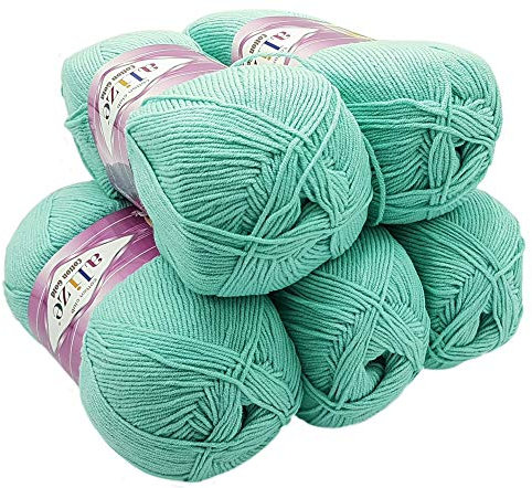 Alize Cotton gold 5 x 100g Strickwolle 55% Baumwolle, 500 Gramm Wolle einfarbig (mint 15)