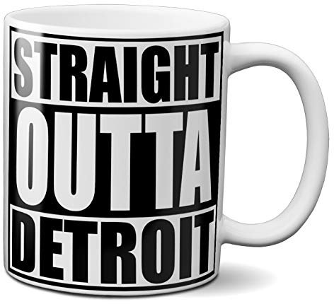 OM3® - Detroit - Tasse | Keramik Becher | USA American City Mug | 11oz 325ml | Beidseitig Bedruckt | Weiss