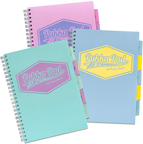Pukka Pad Pastel 8630-PST Projektbuch, A4, Spiralbindung, liniert, 80 g/m², farblich sortiert