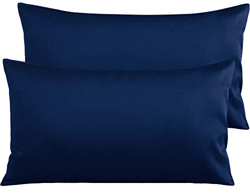 NTBAY 2 Pack Egyptian Cotton King Pillowcases, 50x90 cm, Navy | 500 Thread Count Sateen, Envelope Closure Pillow Cases, Super Soft Cozy and Breathable, Gets Softer with Wash