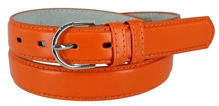 CTM Women's Leather Dress Belt 1 1/8 Inch Silver Buckle, L, Orange