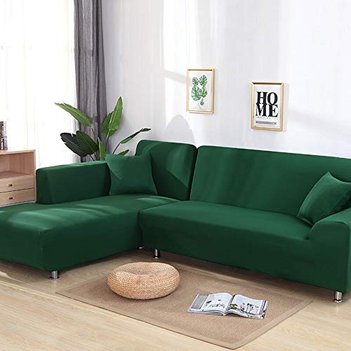 OKJK Sofa überzug Ecksofa, Sofaüberwurf L Form,wasserdicht Elastisch Maschinenwaschbar, Sofabezüge, Für Wohnzimmer Sofa Protector, Bestellen Sie 2 Stück (Dark Green,2seater and 2seater)