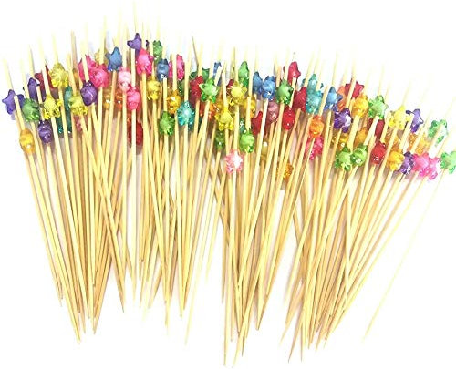 FLZONE Palitos de Cóctel,100 Palillos de Cóctel Brochetas de Bambú Palillo de Frutas para Cócteles Aperitivos Frutas Postres Artículos de Fiesta Brocheta de Frutas-estrella