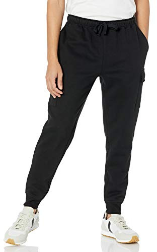 Amazon Essentials Pantalón de Chándal Tipo Cargo de Forro Polar con Corte Holgado Hombre, Negro, L