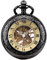 ManChDa Taschenuhr für Herren, Spezielle Lupe, Mechanisch, Handaufzug, Halbjäger, Römische Ziffern, Antike Schwarz Taschenuhr mit Kette