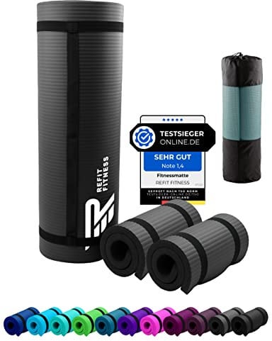 NBR Fitnessmatte Yogamatte 190 x 60 x 1.0 + Fitness Pad 25 x 61 x 1,5 cm Grau Grey Sportmatte Gymnastikmatte Trainingsmatte rutschfest Matte Mat für Sport Yoga Kniekissen Kniematte Gymnastik Tragegurt