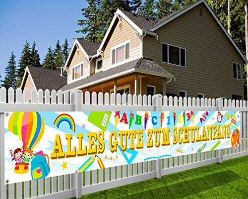 HOWAF Bunt Alles Gute Zum Schulanfang Banner Einschulung Deko Stoff Einschulung Hintergrund Banner Schuleinführung Deko für Schulkind Deko Einschulung Junge Mädchen Schulanfang Deko, 270×35cm