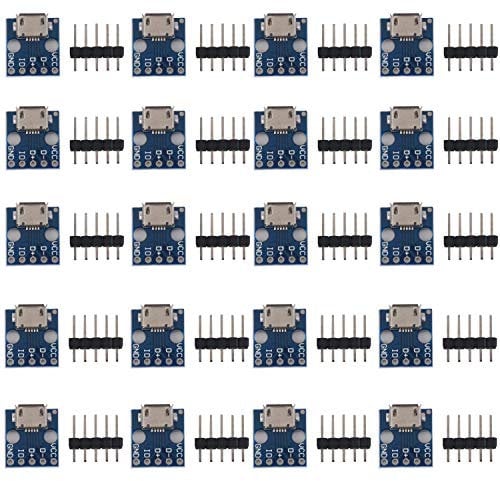 RUNCCI-YUN 20pcs Micro USB to DIP Adapter Board,5Pin Pinboard 2.54mm Power Adapter Board 5V, Breakout Converter Module for PCB DIY USB Power Supply Breadboard Design