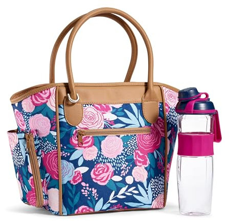 Fit & Fresh L.O.T.G. by Beechwood Insulated Soft Liner Lunch Bag Kit with Matching Shaker Bottle, Navy Lorella Posey