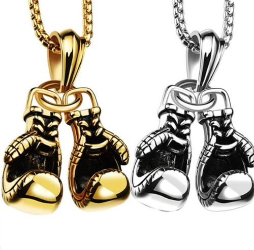 Meet-shop Boxhandschuh Halskette,Boxhandschuh Anhänger Halskette Männer und Damen Edelstahl Halskette mit Kette für Sport Liebhaber (Gold, Silber)
