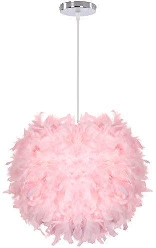 iDEGU Lustre Suspension Ø 30cm Plafonnier Lustre Plume Rose Suspension Luminaire pour Chambre Salon (Rose)