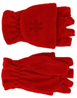 fiebig Mädchen Jungen Halbfinger Handschuh mit Klappe in Fleece für Kinder!, Farben:rot, Handschuhgröße:5
