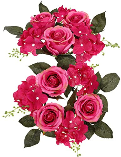 2 STK KüNstliche RosenkräNze Kerzenring Blumenkranz FüR Hochzeit, Party, Tischdeko, Romantische AtmosphäRe, ø 10 cm Innenring, Pflegeleicht