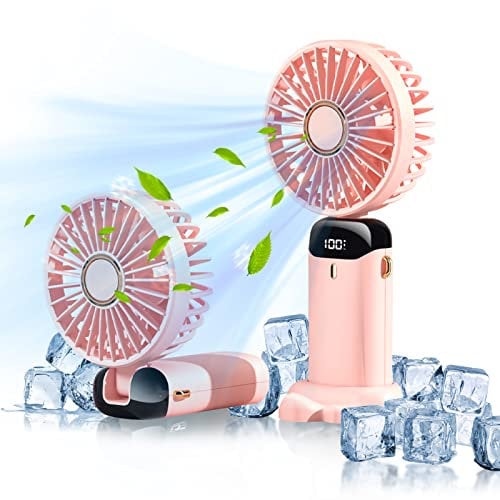 mebiusyhc Mini Handheld Fan,Portable Personal Fan,Hanging Neck Fan 90° Adjustable USB Rechargeable 4000mAh Small Desk Fan 5 Speed for Home,Office,Travel,Outdoor,School