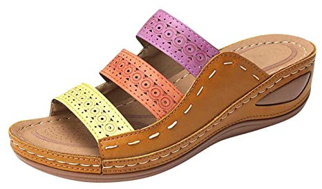 Susenstone Sandales Compensée Femme Bout Ouvert Pantoufles Slip-on Été Claquettes Nu Pieds Semelle Confort Chaussures Antidérapant de Plage Wedges Platform Slipper Bohemia Beach Sandals Brun 39 EU