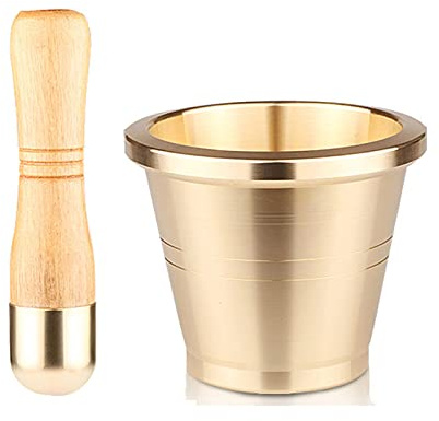MUENG Mortier en Laiton Massif et Pilon, Vintage Lourde broyeur de Pharmacie de Pharmacie Multifonction, broyeur de Cuisine, écran d'écrase à l'ail à l'herbe à épices Traditionnelle Golden