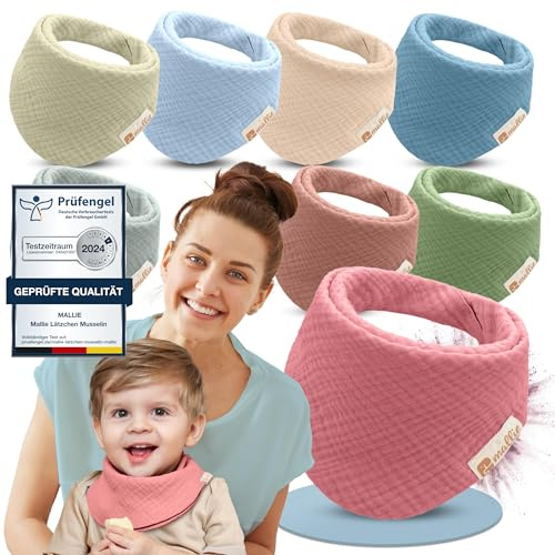 Mallie® Musselin Lätzchen Baby im 6er oder 8er Set | Als Bibs, Dreieckstuch Baby, Baby Lätzchen | Musselin Halstuch Baby, Musselintücher Baby und Babylätzchen | Sabberlätzchen Baby Halstücher Baby