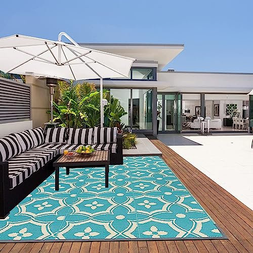 GAGALU 120x180cm Balkon Teppich,Outdoor Teppich wetterfest,Outdoor modern Camping Teppich,Outdoor picknickdecke,Reversible gartenteppich,Plastik recyceltem außenteppich,BBQ Picknick wendbarer Teppich