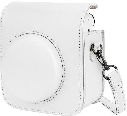HIUOUIH Housse pour Instax Mini 12 Pochette Appareil Photo Instantané Fujifilm Case Camera Sac de Voyage avec Bandoulière, Blanc