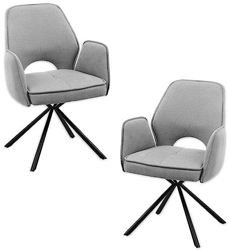 NELE Esszimmerstühle 2er Set mit schwarzem Metallgestell und Stoffbezug, Grau - Bequeme Stühle mit Armlehnen für Esszimmer & Wohnzimmer - 61 x 86 x 61 cm (B/H/T)