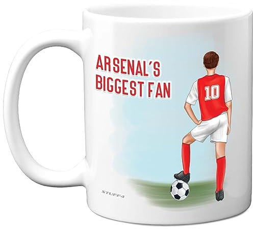 Football Mug Gift for Arsenal Fans - Footy Biggest Fan - Happy Birthday Mugs Present Gifts for Son Dad Brother Uncle Colleague Friend Cousin, 11oz Ceramic Dishwasher Safe Coffee Tea Cup