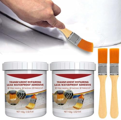 Miioto 2 Pièces Waterproof Insulating Sealant, Revetement Impermeable Transparent avec Pinceau,Mastic Isolant Imperméable,Convient aux Murs de Salle de Bains, Fenêtres, Toits et aux Façades -200g