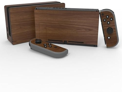 eXtremeRate Aufkleber Sticker Skin Decal Folie Abziehbild Faceplates Kleberfolie mit 2 Displayschutzfolie für Nintendo Switch/NS Konsole&Joy-Con&Dock&Griff(Holz Optik)