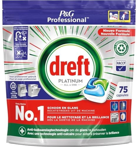Dreft Platinum All In One Lot de 75 tablettes pour lave-vaisselle Regular