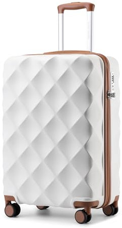 British Traveller Handgepäck Koffer 54x36.5x21.5 cm, Hartschalen Reisekoffer aus ABS+PC mit TSA-Schloss, Koffer Trolleys mit 4 Rollen für Kurztrips und Business, Creme