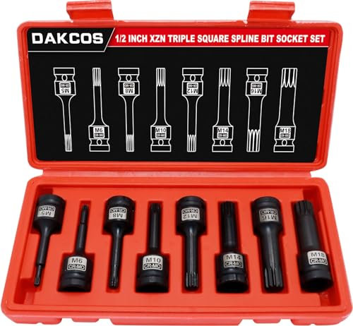DAKCOS 1/2'' Drive Impact XZN Bit Socket Set,8 Pieces M-Type M5-M18,Triple Square Spline Bit Set, (KTS-M)