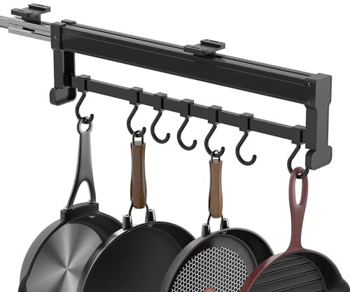 SOYO Scaffale regolabile da 55,9 cm, organizer estraibile per pentole e padelle con 7 ganci, armadio da cucina espandibile da appendere, scorrevole sotto l'armadio, SOYPR01-N