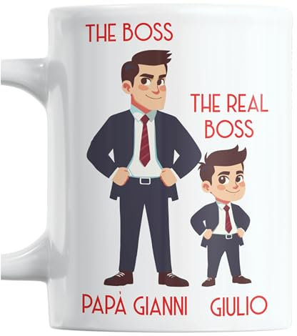 fashwork Tazza Papà PERSONALIZZABILE CON NOME Festa del papà The Boss The Real Boss personalizzata mug 11 oz divertente Idea regalo papà