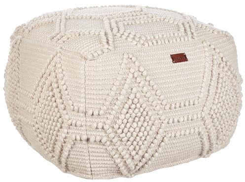 Pouf aus Wolle beige 60 x 60 x 40 cm quadratisch mit Muster Boho Stil Choim