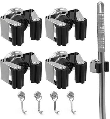 3-H Appendi Scope a Muro Magnetico Forte 4 Pezzi, Portascope da Muro Acciaio Inox Porta Scope Parete Impermeabile, 12.5KG con 4 mini Ganci Magnetici per Bagno, Garage, Giardino, Cucina