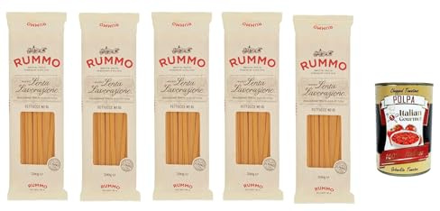 Italian Gourmet Fettucce N°15 pasta di grano duro, raue Bronzeform 5 x 500g | Lenta lavorazione e trafilatura al bronzo; Hartweizen-Grieß, al dente Biss, Gesamtnettogewicht 2,5 kg + Kostenlos Polpa 400g