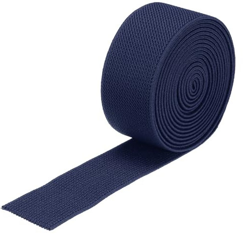QUARKZMAN Cinta Elástica Tejida de Doble Cara de 3 cm (1.2) de Ancho, 2 Yardas/6 Pies, Banda Elástica Tejida en Carrete, Correa Elástica Resistente de Color Azul Marino