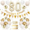 Sand White Gold & Beige Gold 80th Birthday Decorations - Banner, Balloons, Cake Toppers & Number 80 for Women & Men's Birthday Party