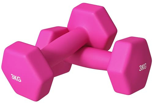 SPORTNOW Set of 2 Hex Dumbbells, Neoprene Weights Pair with Non-Slip Grip, Home Gym Fitness Training Equipment, 2 x 3kg, Pink