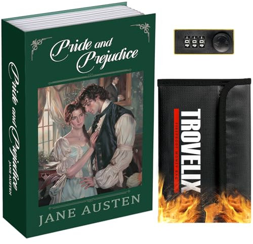 Sekam Book Safe with Combination Lock, Hidden Safe (24 x 15 x 5.5 cm) with Fireproof Bag, Secret Diversion Safe, Hollow Book Box Hidden Storage, Money Safe Box for Cash (Pride and Prejudice)