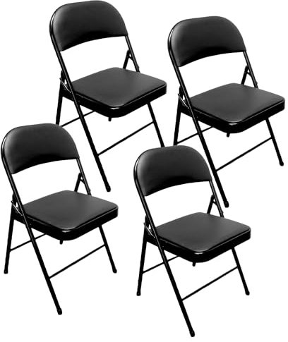 Royalford Heavy Duty Folding Padded Chair with Metal Frame Padded Seat Foldable Chair for Outdoor & Indoor Home Office Dining Easy Store Back Rest Computer Desk Chairs, Black - Pack of 4