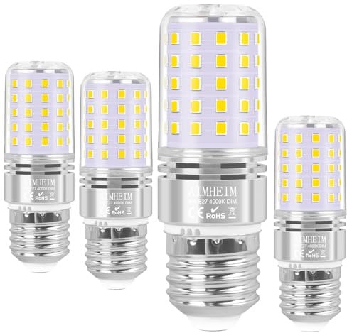 AIMHEIM Lampadina LED E27 Dimmerabile Luce Naturale 4000K, 8W Lampade LED E27 Equivalenti a 80W Lampada, AC 220-240V, Lampadine Mais E27 LED, Nessun Sfarfallio, 4 Pezzi