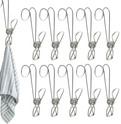Mollette per vestiti con ganci, mollette per vestiti resistenti al - Pinze per abiti resistenti al a coda lunga con ganci, set di 10 clip, clip multifunzione per soluzione di