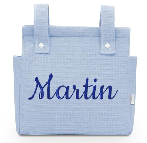 various - Talega para silla de Paseo Bolso Panera Carrito Bebe -Personalizable Nombre Bebé Bordado con Diseño Práctico y Funcional Cierre con Cremallera olso organizador de muselina Color Azul