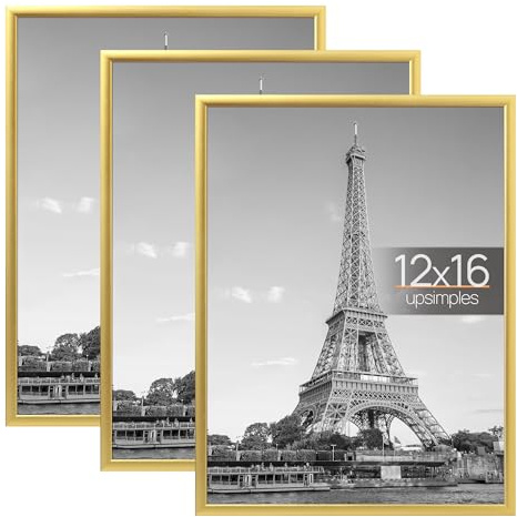 upsimples 12x16 Poster Frame, Easy Slide-In Assembly, Gold, 3 Pack