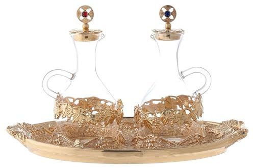 Holyart Glass church cruets with golden tray for water and wine