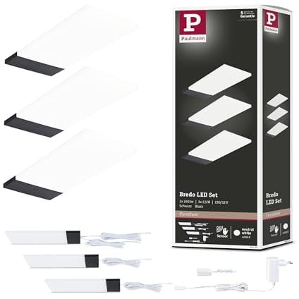 Paulmann 92124 LED Unterschrankleuchte Bredo inkl. Näherungsensor 3er-Set 4000K 2,5W 80x190mm 180lm Schwarz Möbelaufbauleuchte